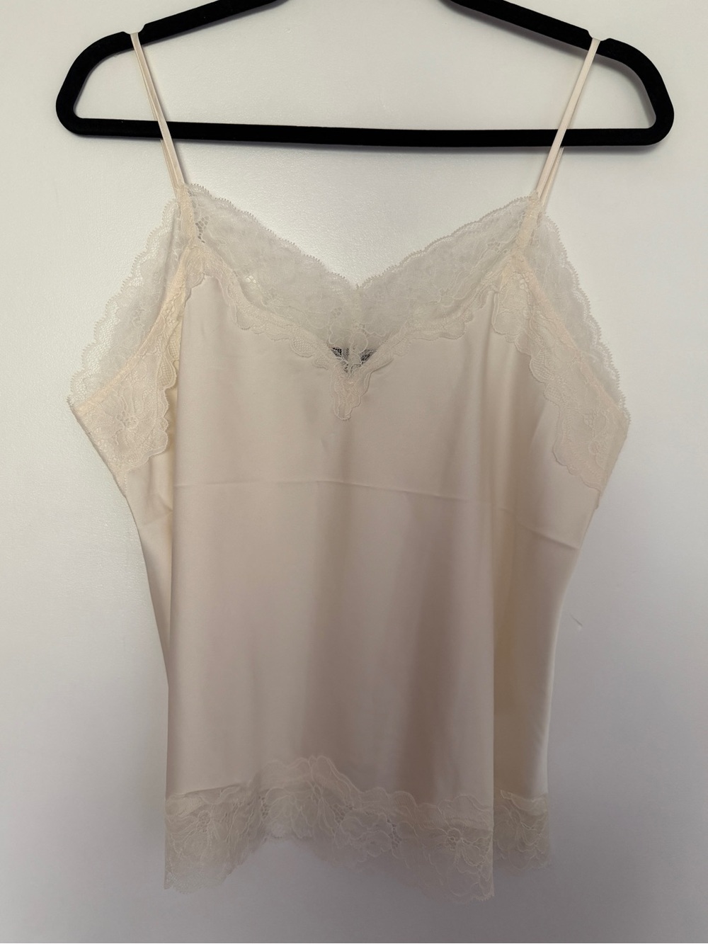 Express Ivory Satin Cami with Lace Trim